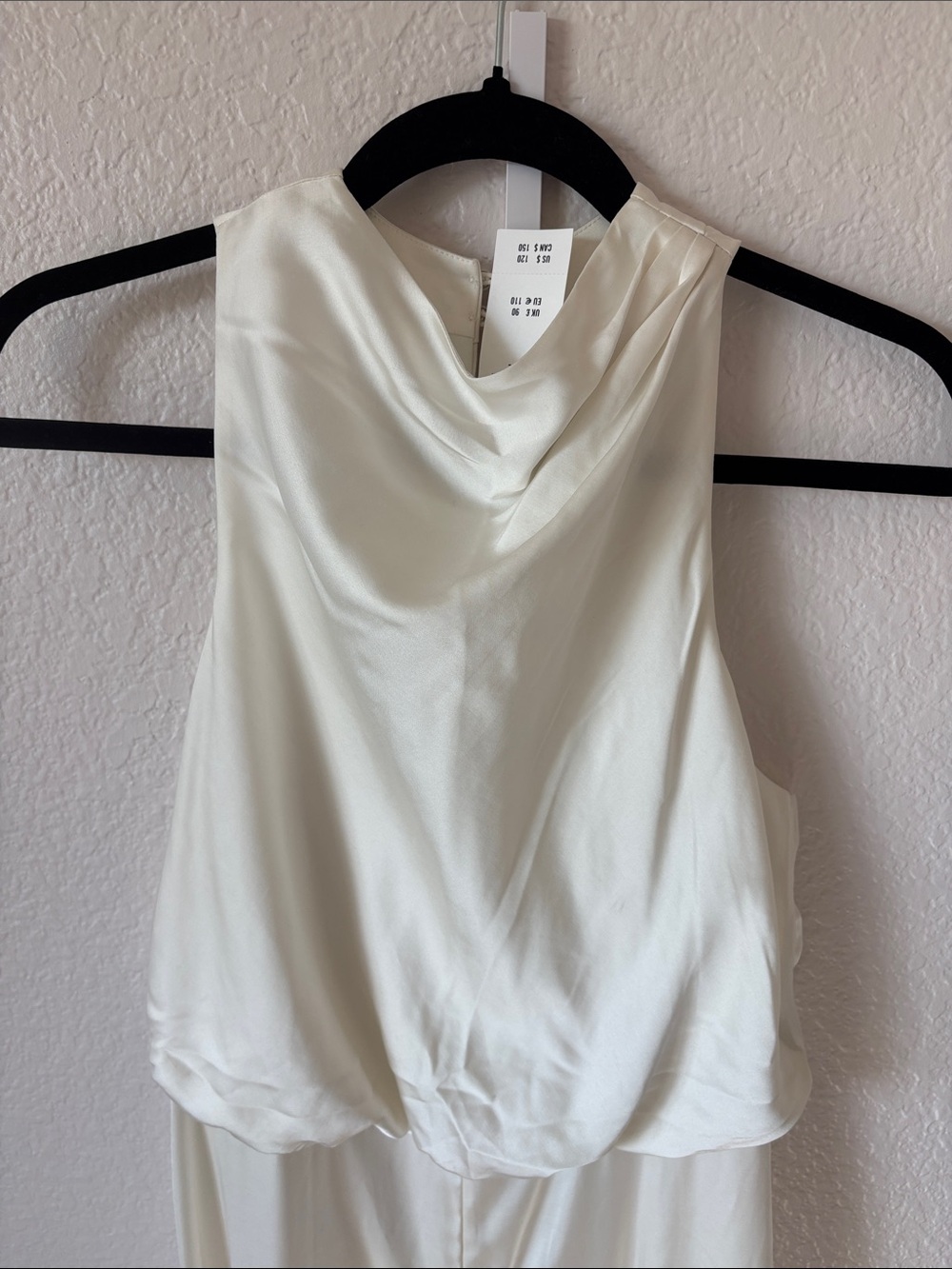 $120 NWT Abercrombie & Fitch high-neck Ivory Wide Pant Satin Jumpsuit - Picture 5 of 9